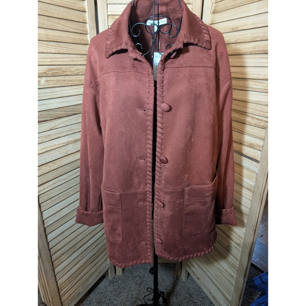 NWT And Now This Womens Brown Faux Suede Button-Front Jacket Size XS Orig $79.95